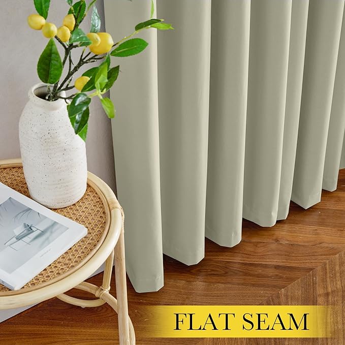 NICETOWN 100% Blackout Muted Beige Curtains 84 inches Long, Grommet Energy Saving Thermal Insulated Window Treatments Lightweight for Bedroom/Home Office, W52 x L84, 2 Panels