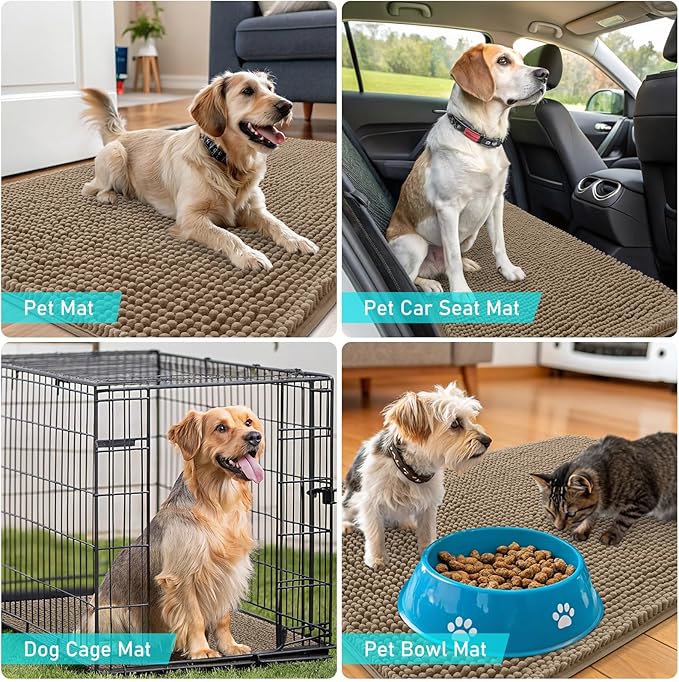 OLANLY Dog Door Mat for Muddy Paws 40x24, Absorbs Moisture and Dirt, Absorbent Non-Slip Washable Doormat, Quick Dry Chenille Mud Mat for Dogs, Entry Indoor Entryway Carpet for Inside Floor, Tan