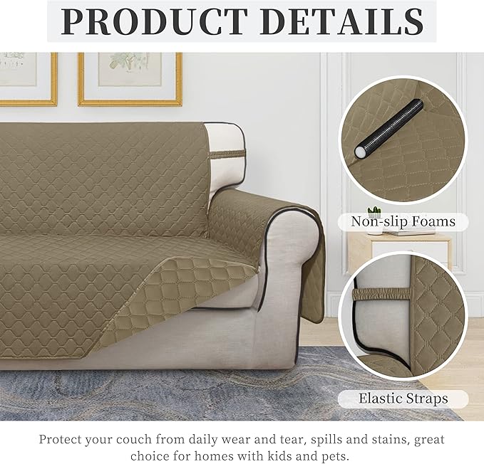 ISSUNTEX Double Protection 100% Waterproof Sofa Covers for Living Room, Couch Covers for 3 Cushion Couch Sofa, Reversible Furniture Protector Sofa Cover for Dogs, Pets, Kids (Sofa, Beige/Beige)