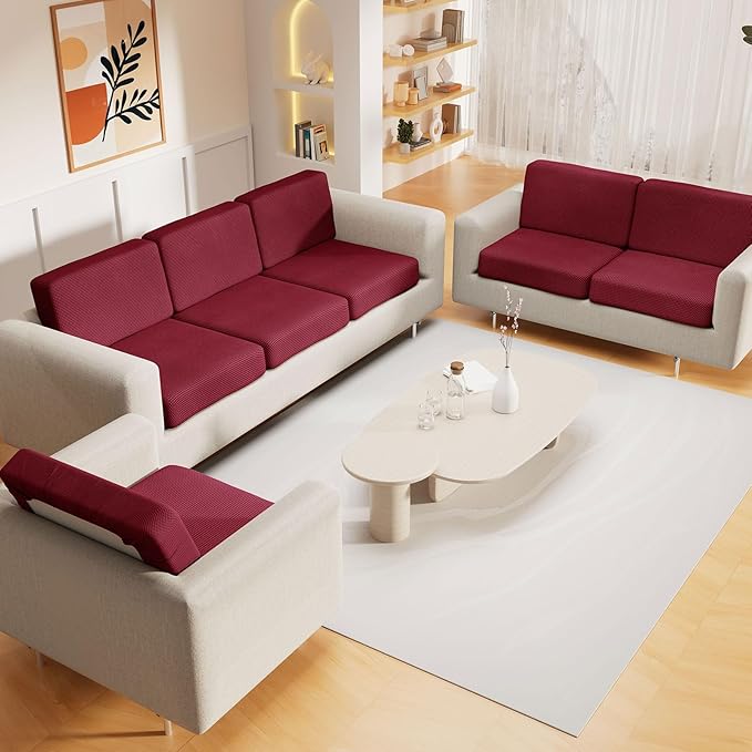 hyha Waterproof Couch Cushion Covers for Pets, Non Slip Sofa Seat Cover for Dogs Washable, Soft Thick Stretch Jacquard Fabric, Sofa Slipcovers with Elastic Bottom (1 Piece for Backrest L, Wine Red)