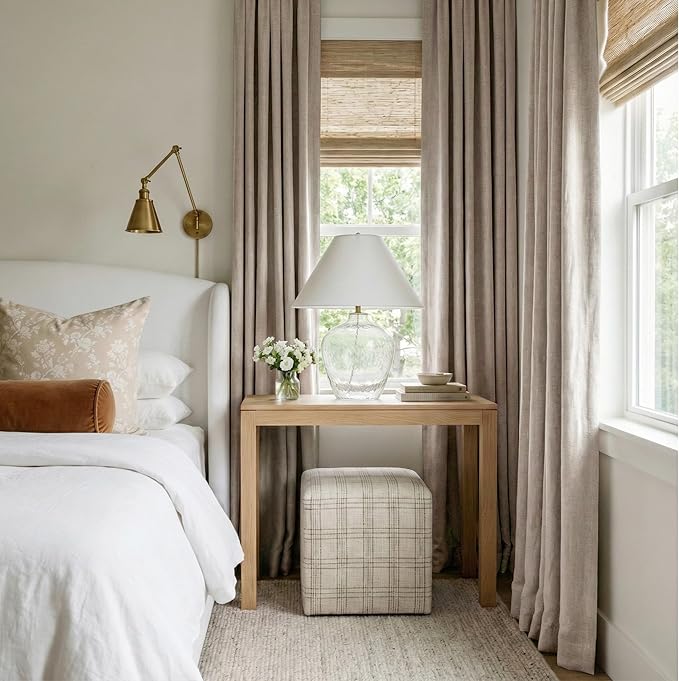 RYB HOME Natural Beige 100% Blackout Linen Curtains for Bedroom 84 inches Long, Thermal Insulated&Privacy Assurd Window Curtains for Living Room Dining Patio Sliding Glass Door, W52 x L84, 2 Panels