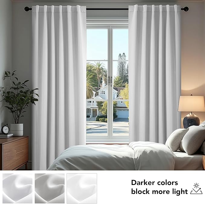 Deconovo Blackout Curtains, Thermal Insulated, W52 x L72 2 Panels, Back Tab, Machine Washable, Room-Darkening Drapes for Bedroom/Living Room Greyish White
