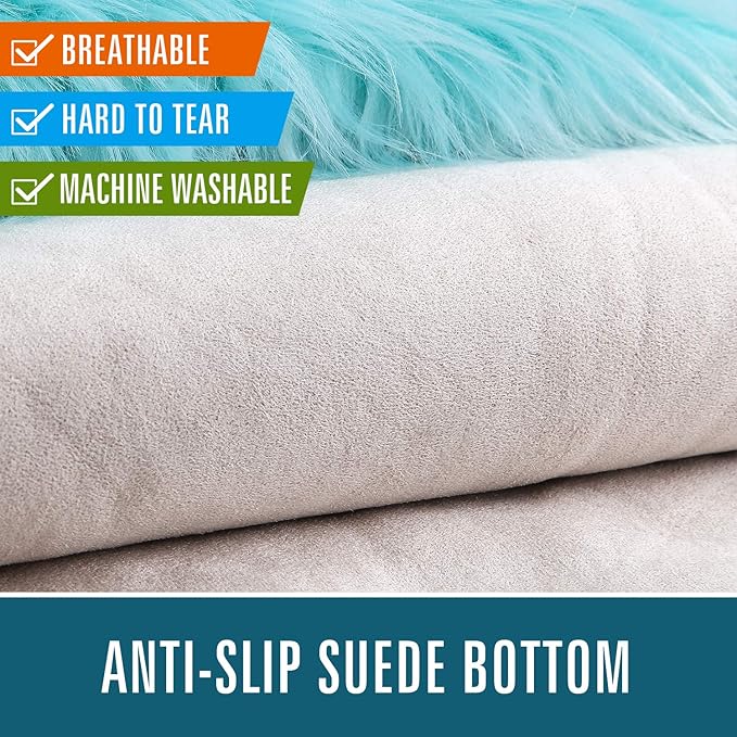 LOCHAS Soft Fluffy Faux Fur Rugs for Bedroom Bedside Rug 2x3 Feet, Washable, Furry Sheepskin Area Rug for Living Room Girls Room, Luxury Shag Carpet Home Decor, Blue