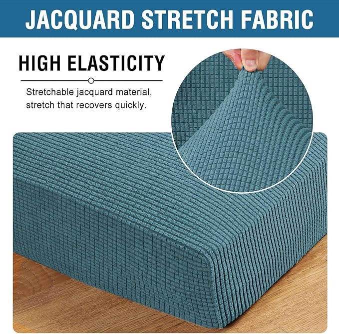 H.VERSAILTEX Super Stretch Individual Seat Cushion Covers Sofa Covers Couch Cushion Covers Slipcover Sets Thick Jacquard Textured Twill Fabric (1 Piece Chair Cushion Cover, Storm Blue)