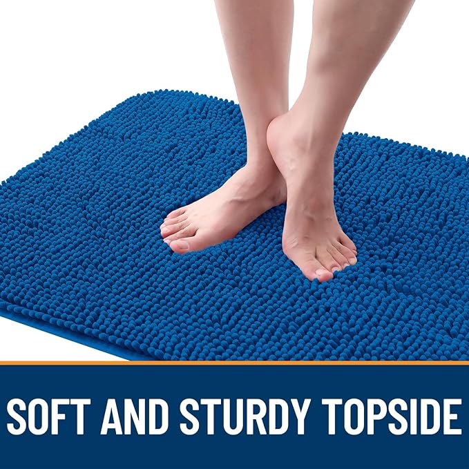 OLANLY Dog Door Mat for Muddy Paws 35x24, Absorbs Moisture and Dirt, Absorbent Non-Slip Washable Doormat, Quick Dry Chenille Mud Mat, Entry Indoor Entryway Carpet for Inside Floor, Deep Navy Blue