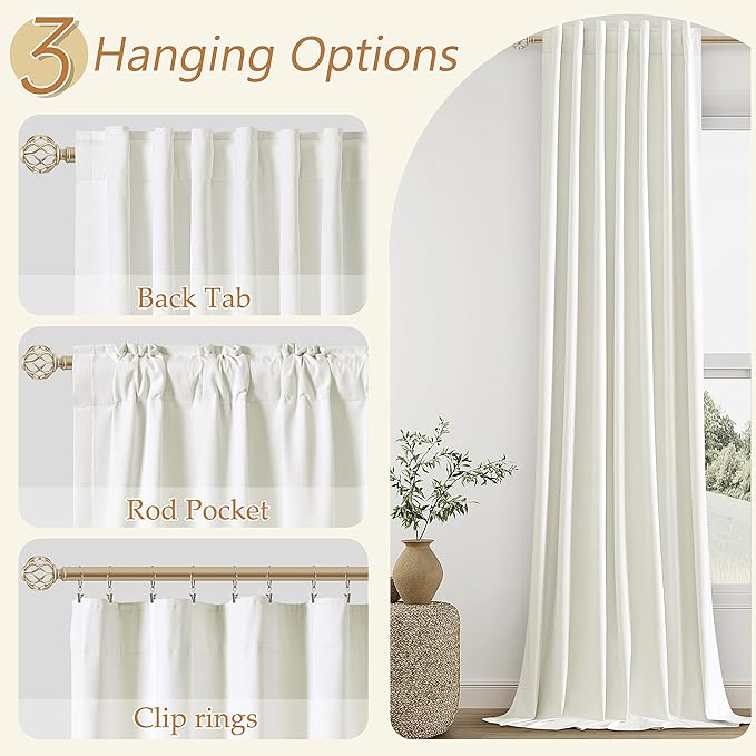 Guken 100% Blackout Linen Curtains 42 Inch Wide by 96 Inch 2 Panels Set for Living Room Bedroom Back Tab Thermal Insulated Black Out Linen Drapes Room Darkening Window Curtains, Ivory