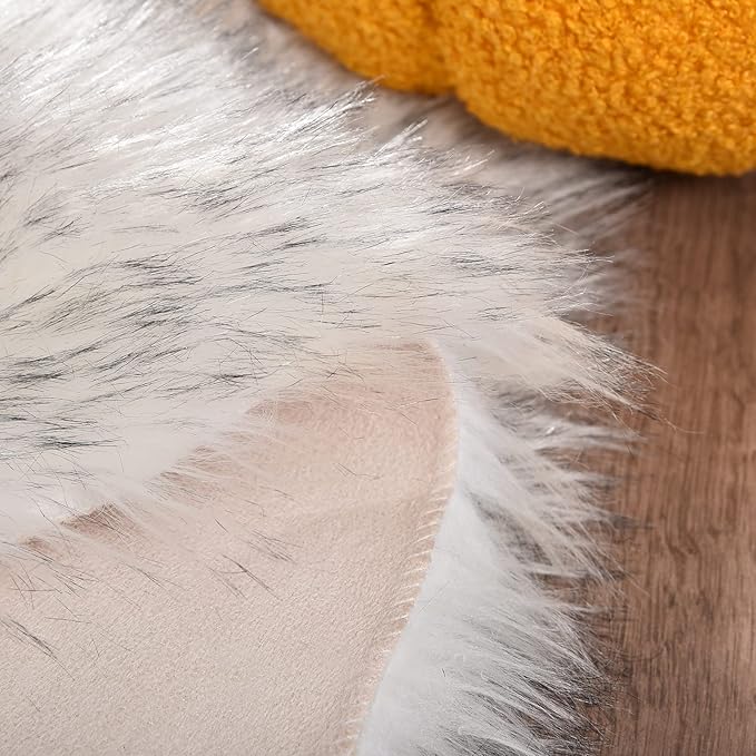 Goolela Sheepskin Area Rug 8x10 Fluffy Fuzzy Furry Carpet for Living Room Bedroom Faux Fur Plush Rectangle - White and Grey Tips