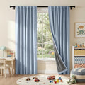 RYB HOME Linen Texture Curtains for Bedroom, 100% Blackout Thermal Insulated Curtains, Rod Pocket&Back Tab Room Darkening Drapes Luxury Decor for Living Room Nursery, W52xL96, 2 Panels, Smoky Blue