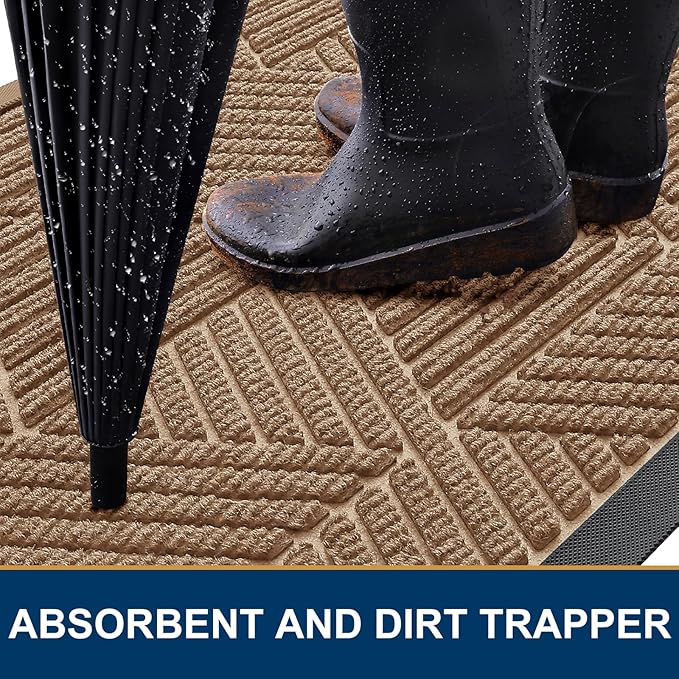 Smiry Front Door Mat Outside Entrance, Heavy Duty Sturdy Natural Rubber Doormat, Trap Dirt and Moisture, Easy Clean Low Profile Mats for Indoor Outdoor Entry, Irregular Triangle (71x47, Coffee)