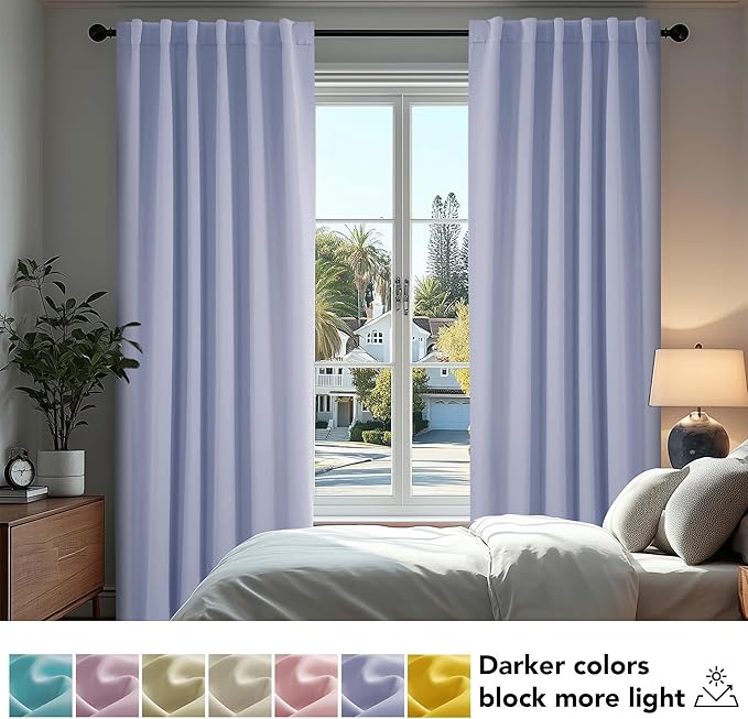 Deconovo Short Blackout Curtains for Small Windows Thermal Insulated Rod Pocket and Back Tab Curtains 42Wx45L Inch Light Purple 2 Panels