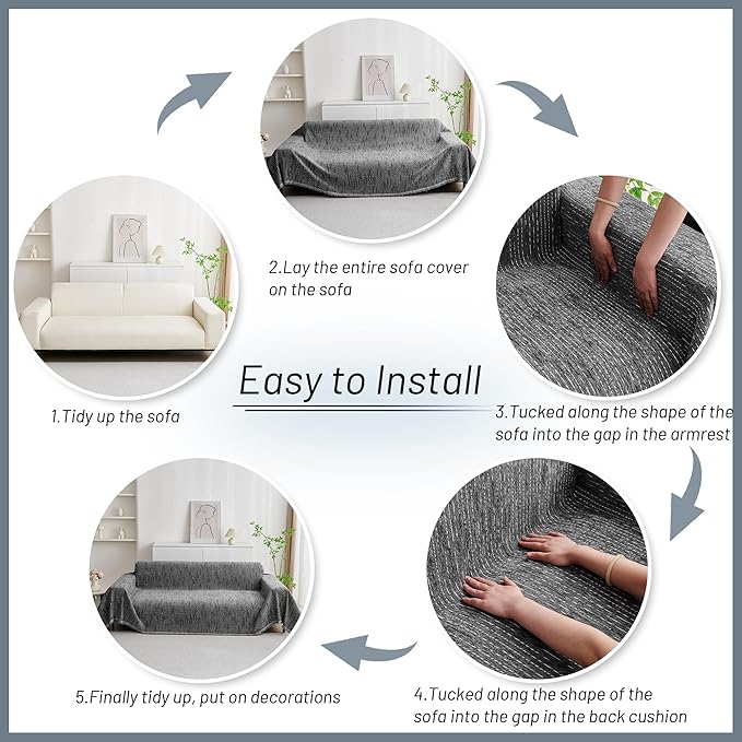 MYSKY HOME Couch Covers for Sofa, Dog Couch Cover Protector, Dark Grey Lines Sofa Covers for Sectional L Shape, Pets Couch Throw Cover Washable Durable Large Couch Cover for Dogs, Cats, 91"X118"