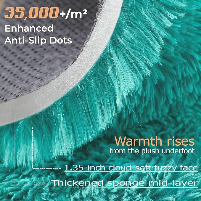 5x8 Area Rug for Living Room: Fluffy Shag Soft Washable Rugs Fuzzy Plush Indoor Carpet for Bedroom Nursery Playroom Dorm Kids Girls Boys Room (Teal Blue, 5'x8')