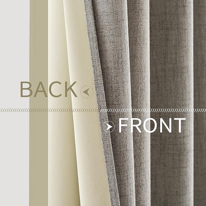 MIULEE Linen Curtains for Bedroom Solid 100% Blackout Thermal Insulated Greige Curtains Grommet Room Darkening Drapes for Living Room Nursery 52x63 Inch (2 Panels)