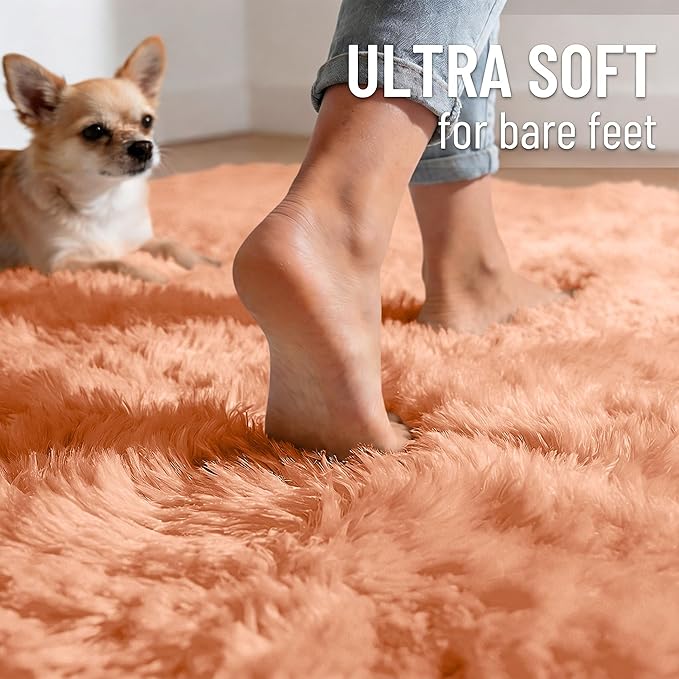 OLANLY 2x5 Machine Washable Runner Rugs for Hallway, Soft Fluffy Shaggy Bedside Rugs for Bedroom, Living Room, Indoor Floor Carpet for Kids Girls and Boys, Home Decor Aesthetic, Muted Orange