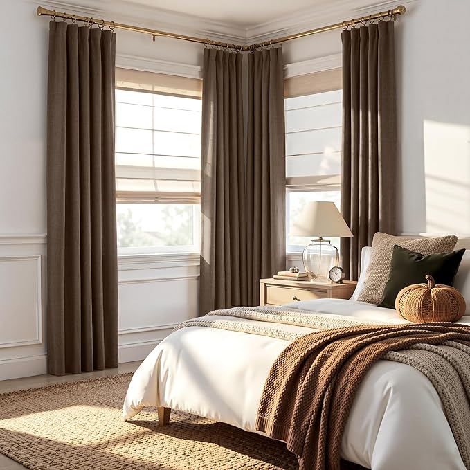 RYB HOME 100% Blackout Polyester Textured Curtains 90 inches Long, Thermal Insulating Privacy Energy Saving for Bedroom Living Room Window Office Theater Dining Nursery, W52 x L90 in, Coffee, 2 Panels