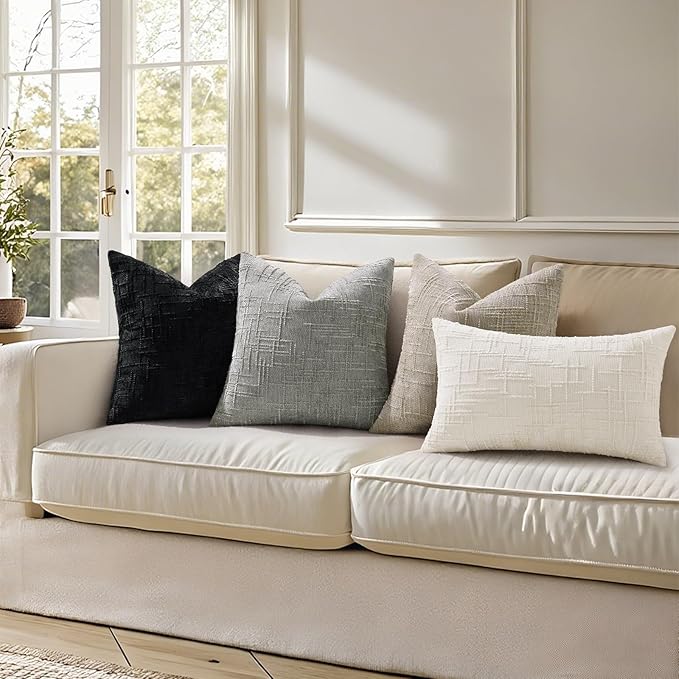 decorUhome Light Grey Chenille Euro Sham Throw Pillow Covers 22x22 Set of 2 Textured Soft Cozy Slubby Couch Pillow Covers Modern Farmhouse Boho Decorative Pillow Cases for Bed Sofa Living Room