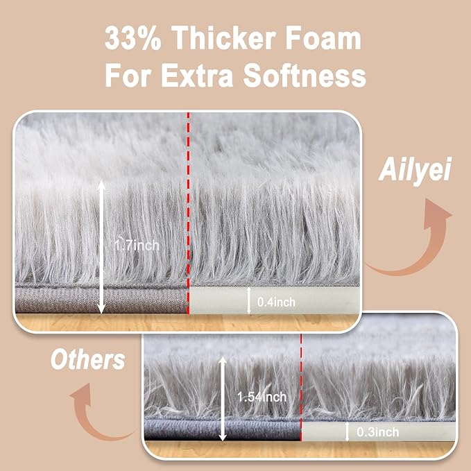 Ultra Soft Runner Rugs for Bedroom Hallways with Upgraded Non-Slip Rubber Backing & Thick Memory Sponge, 2x5 Feet Fluffy Shag Throw Area Rug for Bedside Dorm Tie-dye Light Grey