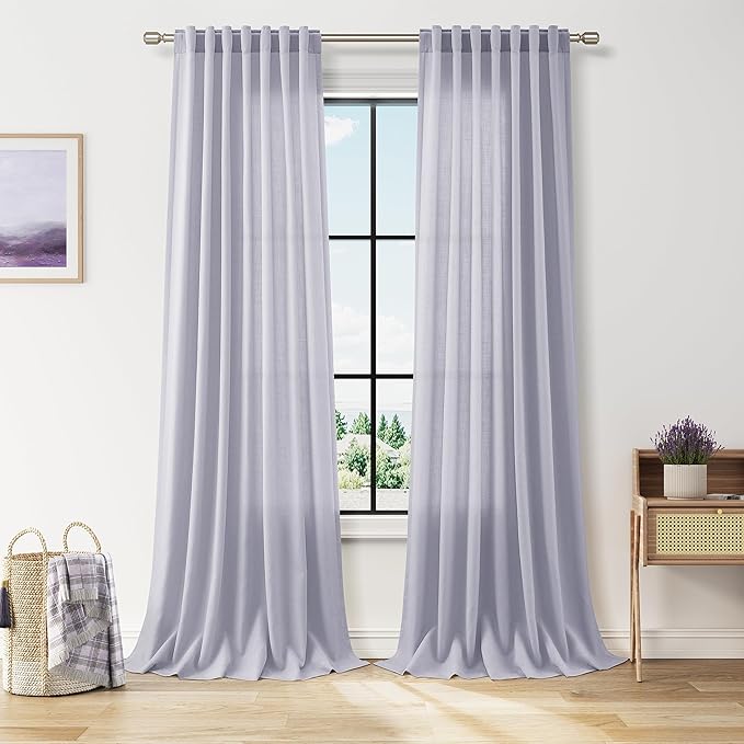 Nanspring Lavender Purple Linen Curtains 102 Inches Long for Living Room Boho Decor Light Filtering Semi Sheer Curtain Back Tab and Rod Pocket Modern Luxury Drapes for Bedroom Office 52x102, 2 Panels