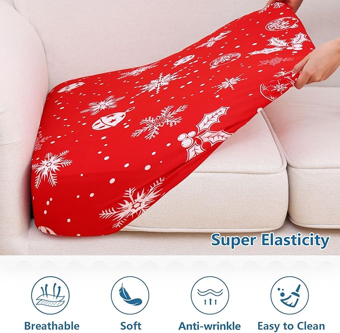 hyha Printed Couch Cushion Covers, Floral Sofa Covers Washable for 2 Cushion Couch, Stretch Pattern Outdoor Cushion Covers for Patio Furniture with Elastic Bottom(2 Packs, Snowflake Bell)