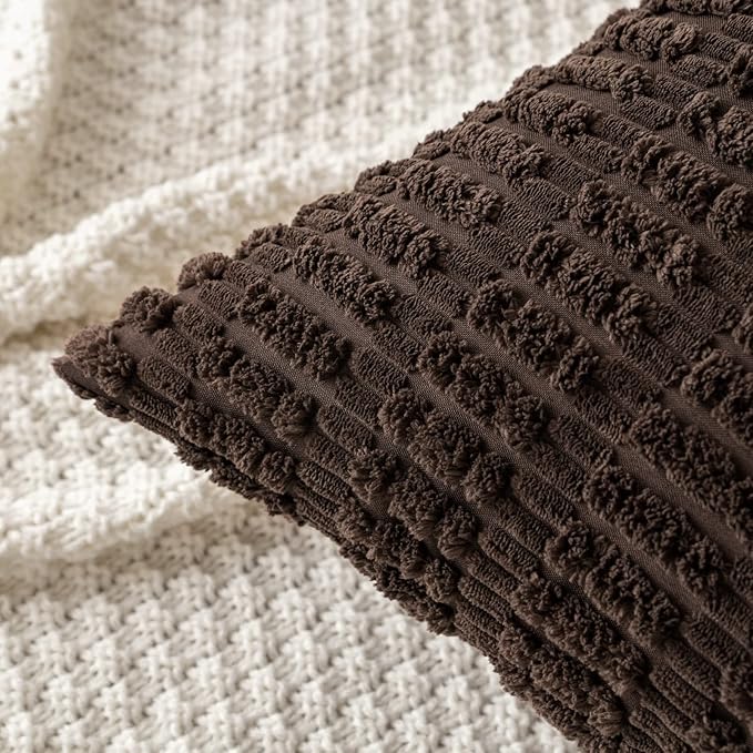 MIULEE Pack of 2 Corduroy Decorative Throw Pillow Covers 16x16 Inch Soft Boho Striped Pillow Covers Modern Farmhouse Home Decor for Sofa Living Room Couch Bed Dark Brown