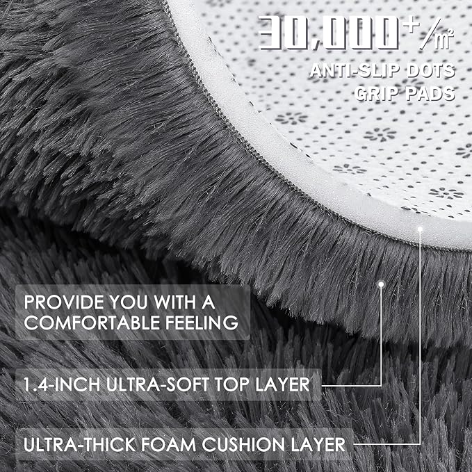 OLANLY 4x4 Machine Washable Accent Rug, Soft Fluffy Shaggy Area Rug for Bedroom, Living Room, Indoor Floor Carpet for Kids, Nursery, Home Decor, Grey