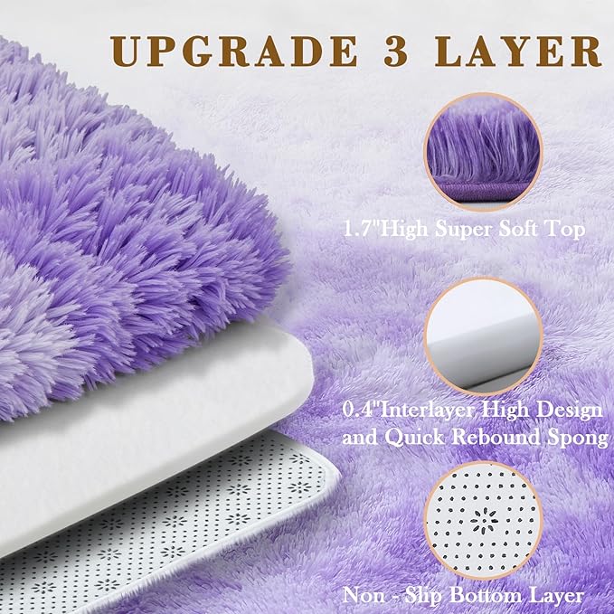 Area Rugs 9x12 Living Room, Large Area Rug Shag Shaggy Carpet Soft Plush Furry Bedside Rug, Machine Washable Area Rugs for Bedroom Kids Girls Boys Anti Slip(9 x 12, Purple Starry)