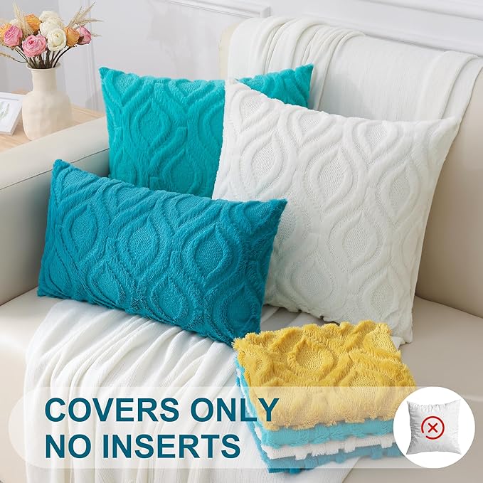 decorUhome Summer Throw Pillow Covers 26x26 Inch Set of 2, Soft Plush Faux Wool Turquoise Solid Couch Pillow Covers, Accent Euro Sham Farmhouse Neutral Square Pillow Cases for Sofa Bed Living Room