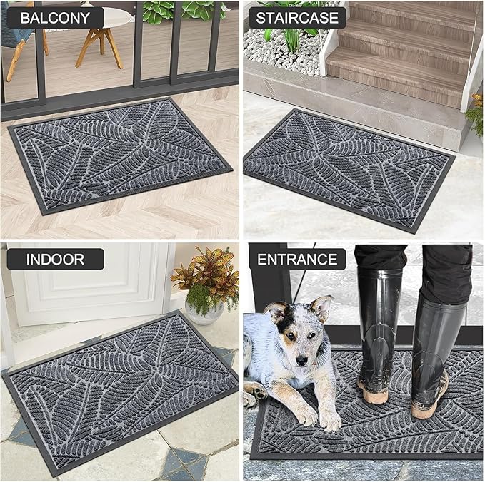 Colorxy Waterproof Doormat, Sturdy Natural Rubber Front Indoor Mat, Non Slip Low Profile Indoor Outdoor Door Mats, Stain and Fade Resistant Floor Mat, Easy Clean Patio Entrance Mat, 71''x23'', Grey