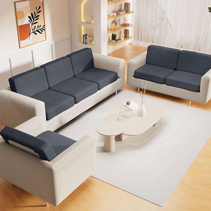 hyha Waterproof Couch Cushion Covers, Sectional Sofa Cushion Slipcovers L Shape, Thick Stretch Jacquard Fabric, Washable Chaise Lounge Cover with Elastic Bottom (1 Piece for Chaise, Grey)