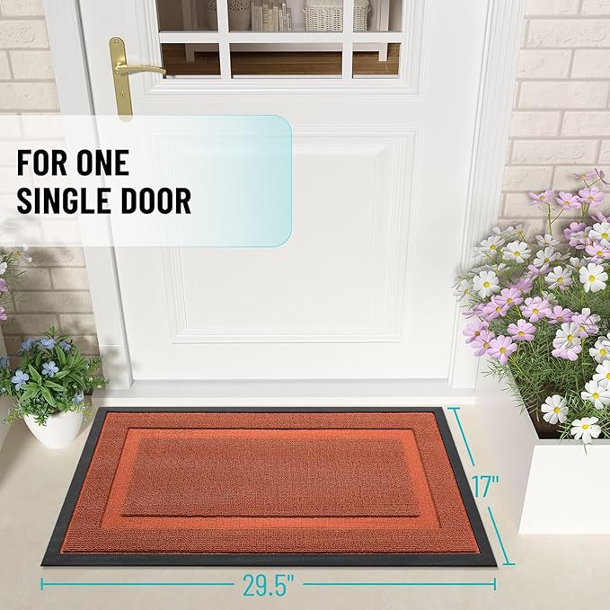 OLANLY Front Door Mat Indoor Outdoor Entrance, Waterproof All-Season, All-Weather Doormat, Sturdy Natural Rubber, Low Profile, Easy Clean Patio Porch Entryway Mat, 47x23, Vermillion Red