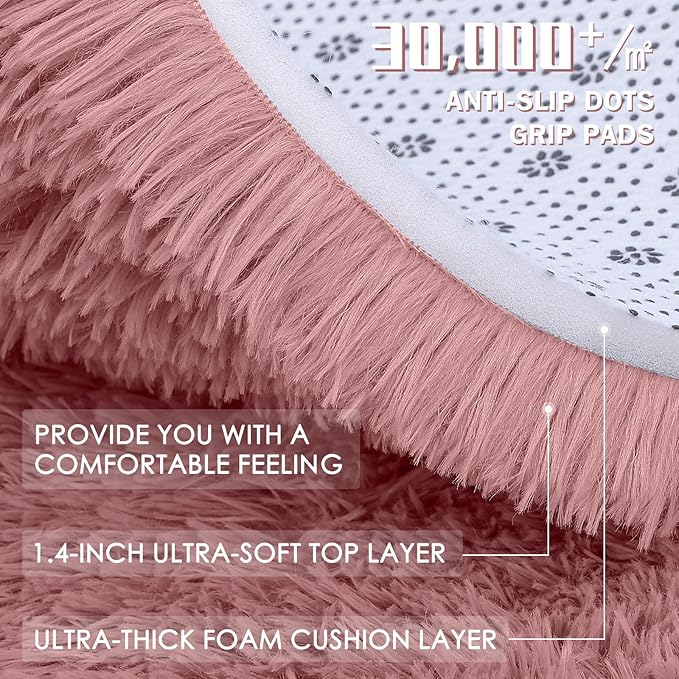 OLANLY 6x9 Machine Washable Large Area Rugs for Living Room, Bedroom, Soft Fluffy Shaggy Bedside Rug, Indoor Floor Carpet for Kids Girls and Boys, Dorms, Nursery, Home Decor Aesthetic, Pale Pink