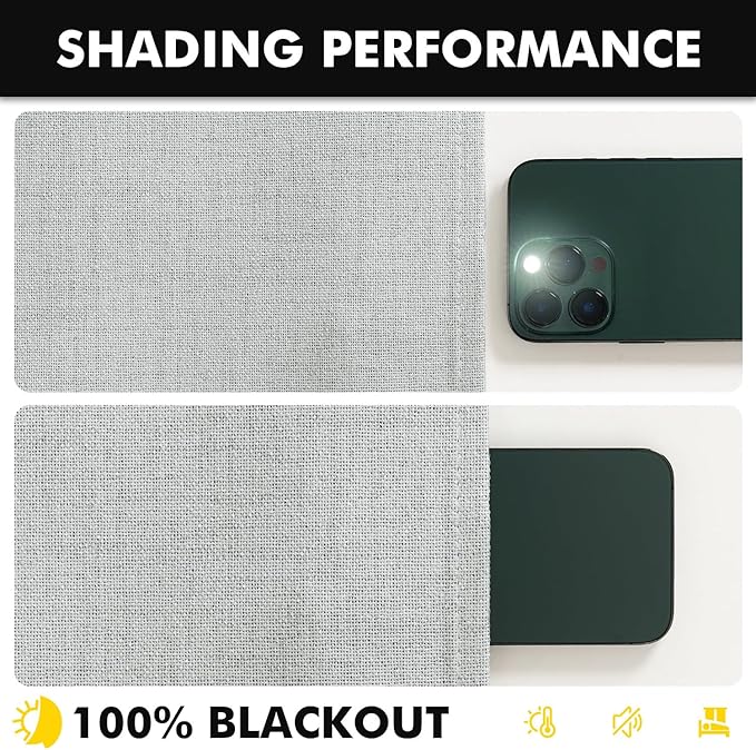 MIULEE 100% Blackout Linen Curtains for Bedroom, Grey Solid Luxury Decor Thermal Insulation Room Darkening Drapes for Living Room Nursery Back Tab Rod Pocket 42 x 72 Inches, 2 Panels