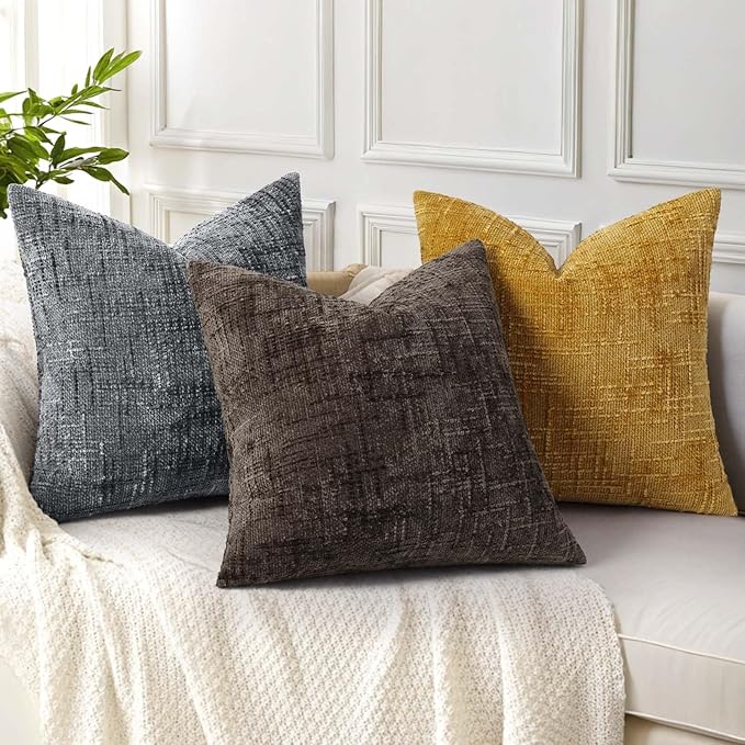 decorUhome Dark Grey Chenille Throw Pillow Covers 16x16 Set of 2 Textured Soft Cozy Slubby Couch Pillow Covers Modern Farmhouse Boho Decorative Pillow Cases for Bed Sofa Living Room