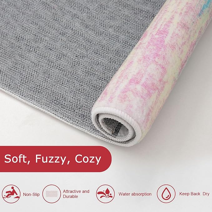 KOZYFLY Modern Abstract Small Area Rugs 2x3, Washable Indoor Front Door Mat Non-Slip Soft Small Bathroom Rug, Entryway Rugs Abstract Print Faux Wool Doormat Kitchen Mats, Multi Pink