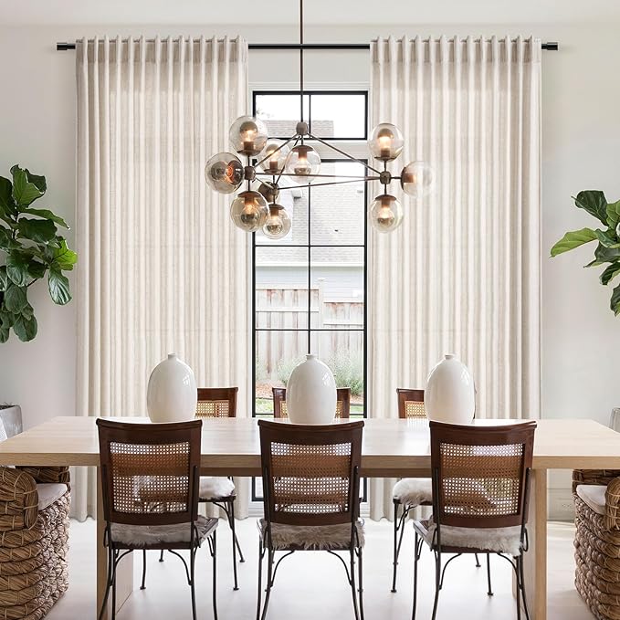 Beige Linen Textured Curtains 2 Panels Set 60 Inches Long for Living Room Bedroom Short Semi Sheer Light Filtering Back Tab Rod Pocket Drapes Half Privacy Protected Curtain for Farmhouse W52xL60