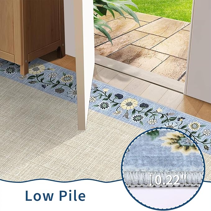 GarveeHome 4x6 Area Rugs for Bedroom Living Room Machine Washable Rugs Floral Bordered Small Carpet Non-Slip Stain Resistant Accent Carpet for Dining Room Table Apartment Office, Beige