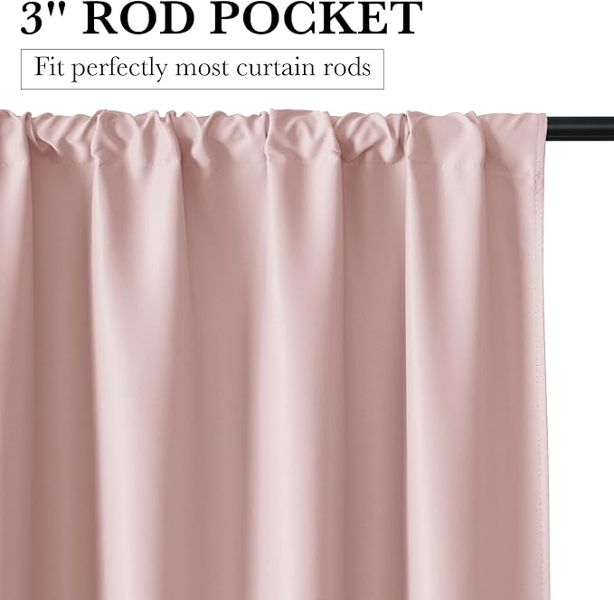 RYB HOME 100% Blackout Bathroom Curtains Over Sink 24 inches Long, Heat & UV Blocking Total Room Darkening Noise Reducing Curtains for Basement RV Campers, Baby Pink, 2 Panels Set
