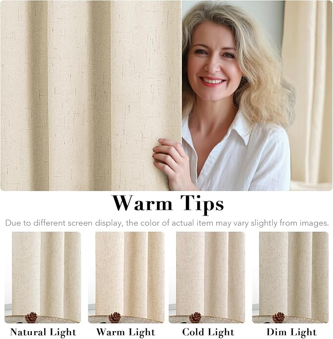 H.VERSAILTEX Curtains for Bedroom Black Out Thermal Insulated Linen Textured Curtains Room Darkening Curtain Living Room Curtain 2 Panel Sets, Bleached Sand, 52x96 Inch