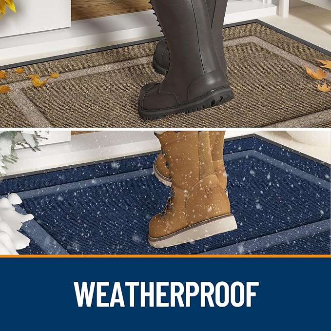 OLANLY Front Door Mat Indoor Outdoor Entrance, Waterproof All-Season, All-Weather Doormat, Sturdy Natural Rubber, Fade Resistant, Low Profile, Easy Clean Patio Porch Entryway Mat, 59x40, Grey