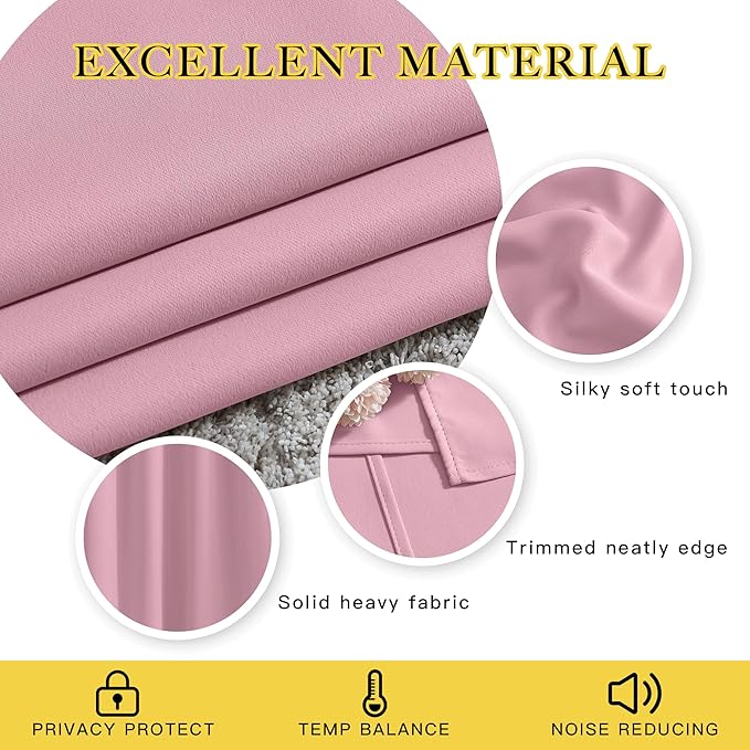 NICETOWN Crystal Pink Blackout Curtains & Drapes for Bedroom - Room Darkening Energy Saving Thermal Insulated Grommet Voice Reducing Window Treatments for Living Room (1 Pair, W46 x L72)