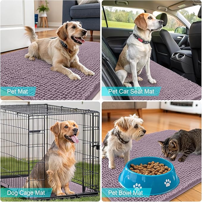 OLANLY Dog Door Mat for Muddy Paws 47x32, Absorbs Moisture and Dirt, Absorbent Non-Slip Washable Doormat, Quick Dry Chenille Mud Mat for Dogs, Entry Indoor Entryway Carpet for Inside Floor, Deep Plum