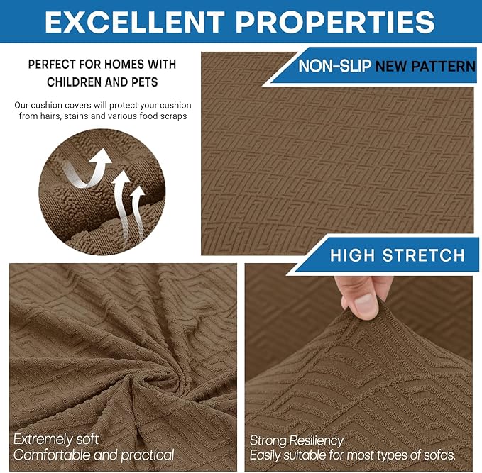 XINEAGE New 2 Pieces Chair Covers with Arms Super Stretch Chair Slipcover for Living Room Pet Dog Universal Slip Cover Anti Slip Armchair Furniture Protector (Brown), 31"-46"(1 Cushion)