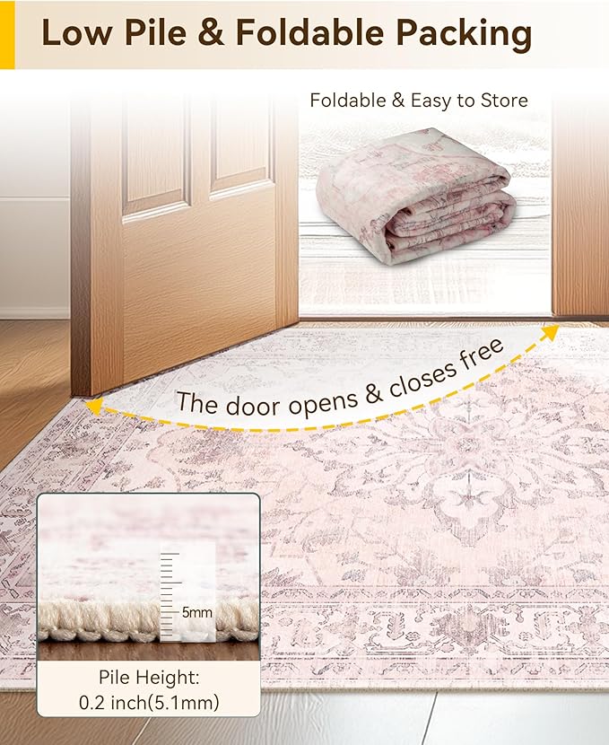 Area Rugs 3'x10' Runner Rug Non Slip Washable for Kitchen Hallway Bedroom Beside Laundry Room Bathroom Rug, Floor Carpet, Pink Greypink Cute