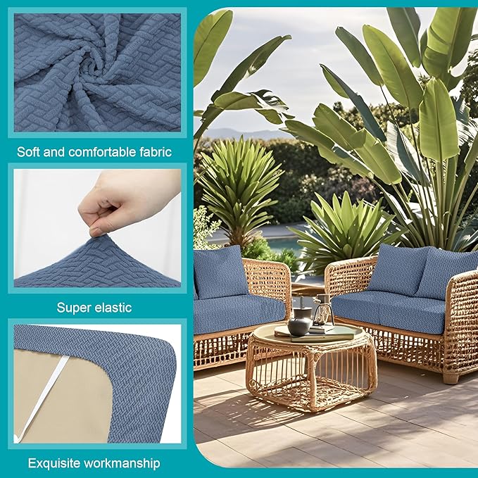 12Pcs Stretch Patio Cushion Covers,Outdoor Couch Covers Replacement,Outdoor Couch & Sofa Slipcovers,for Patio Furniture Cushion Covers,Washable Reusable Furniture Protector (West Lake Blue,Cover Only)