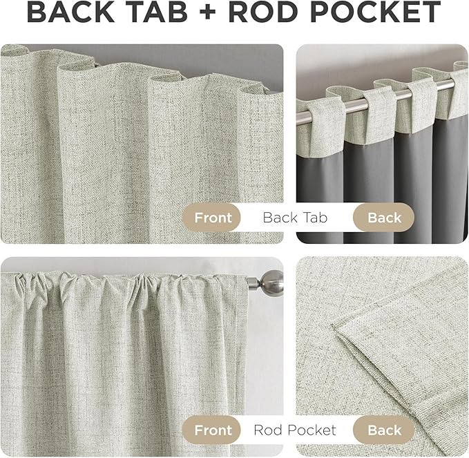 Joydeco Blackout Curtains for Bedroom - 100% Light Blocking 2 Panels Light Beige Drapes 37"W x 84"L, Thermal Insulated Room Darkening Curtains, Linen Textured for Living Room, Rod Pocket & Back Tabs