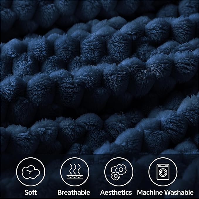 BEDELITE Fleece Throw Blanket for Couch & Bed - 3D Jacquard Decorative Navy Blanket, Super Soft and Cozy Warm Fuzzy Blanket All Seasons Suitable, 50x60Inches