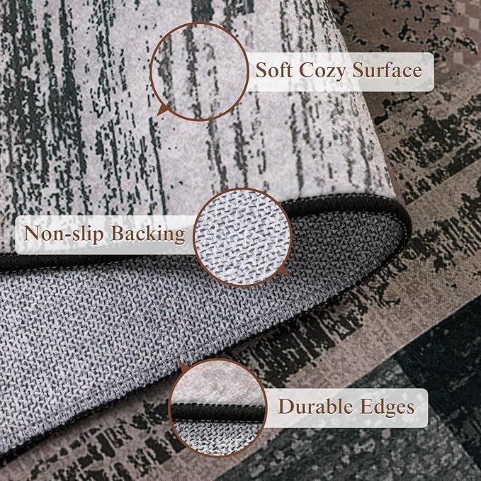 LIANLAM 4x6 Washable Area Rugs for Living Room and Bedroom, Vintage Checkered Pattern Non-Slip Carpet, Stain Resistant Low Pile Soft Rug for Dining Room,Office,Nursery,Kids Room(4x6,Chocolate)