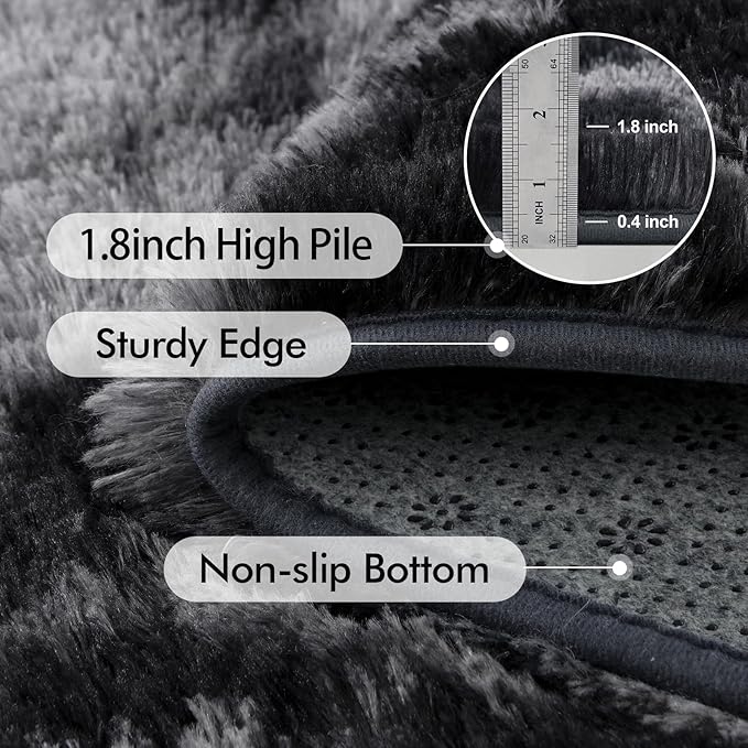 5x7 Ft Large Shag Rugs for Bedroom Living Room Decor for Men Boys, Tie Dyed Ultra Soft Fluffy Furry Area Rug for Indoor Floor, Aesthetic Carpet for Home Decor (Dark Grey)