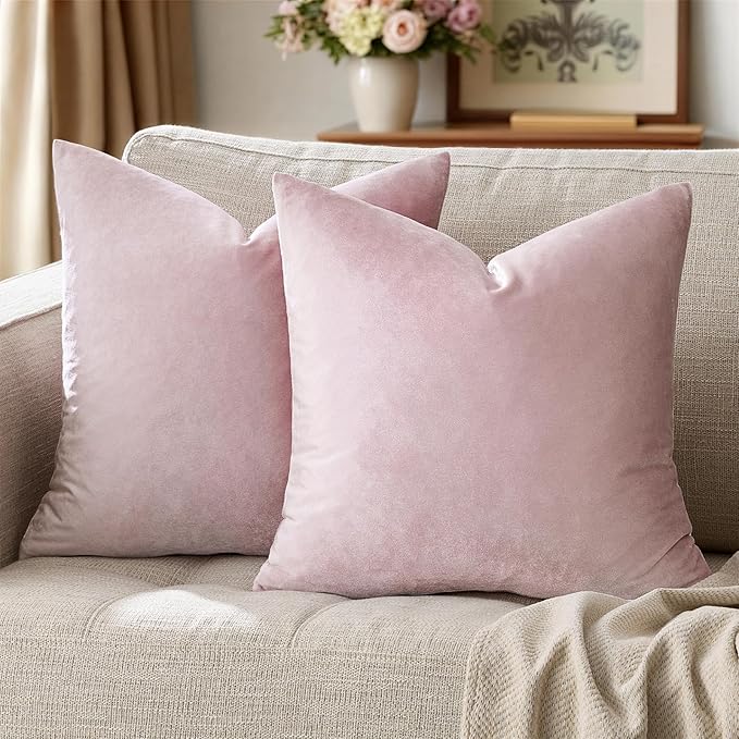 GIGIZAZA Decorative Couch Throw Pillow Covers,Set of 2 Sweet Lilac Square Pillow Cushion Covers 22x22,Pillow Cases Velvet Pillow Covers