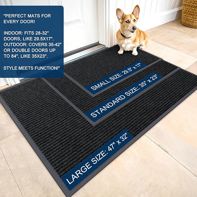 OLANLY Front Door Mat Indoor Outdoor Entrance, Waterproof Heavy Duty Doormat, Fade Resistant, Low Profile, Easy Clean Patio Porch Welcome Floor Mats for Entry, 47x17, Black